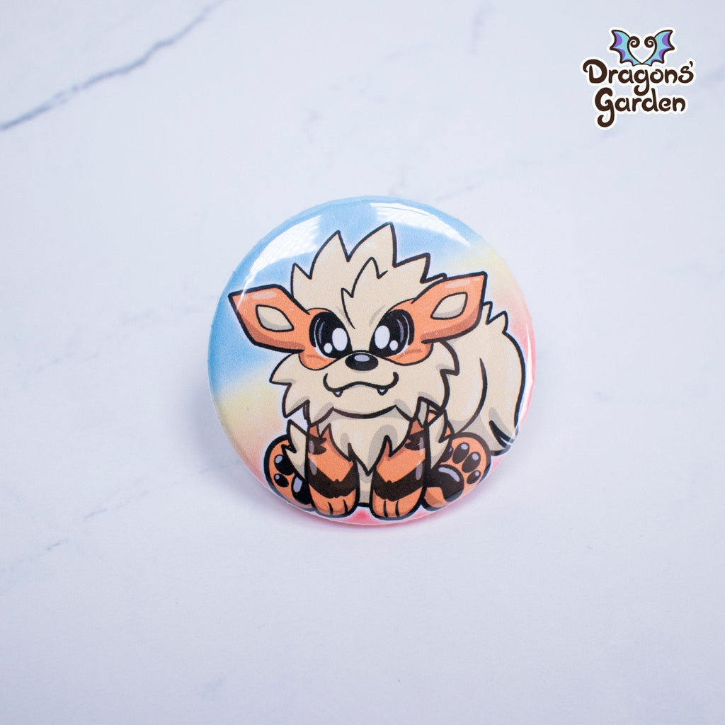 WHOLESALE Arcanine Pokemon | Button Pin - Dragons' Garden - Button Button