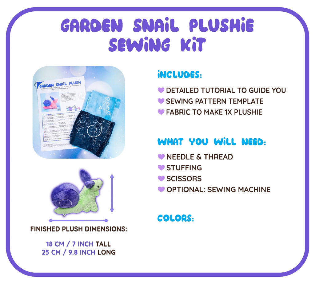 Garden Snail Plushie Sewing Kit - Dragons' Garden - Mint/Lavender - Sewing Kit Sewing Kit